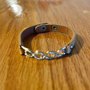 Rhinestone Infinity Gold Leather Bracelet 7 1/2” length